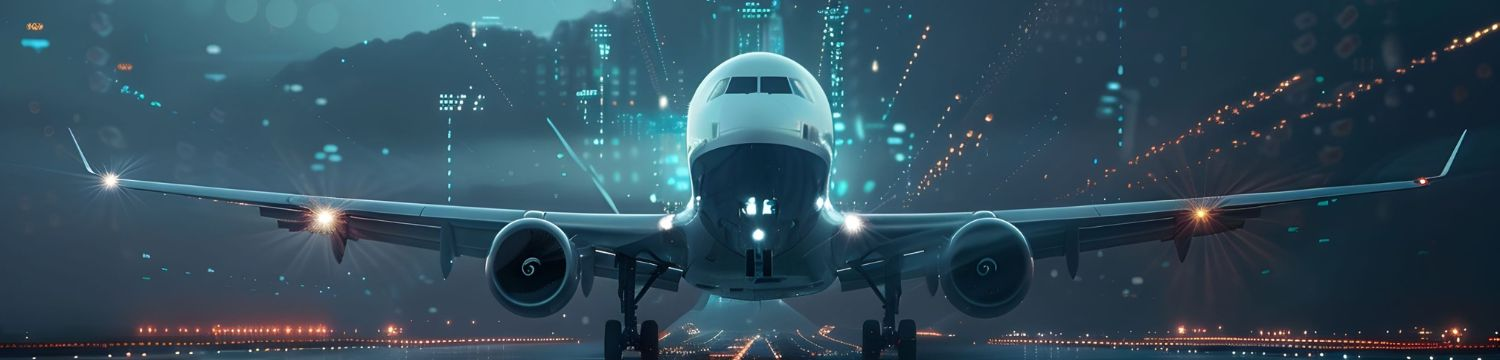 Plane over digital runway Plane over digital runway