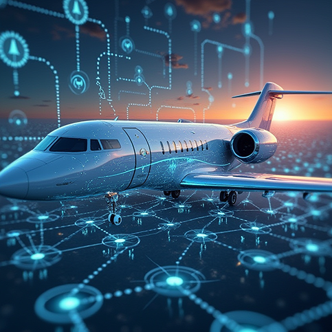 Ilustração de avião e tecnologia